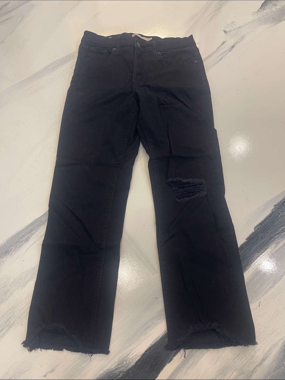 Levi's Black Straight Leg Jeans with Knee Distress
